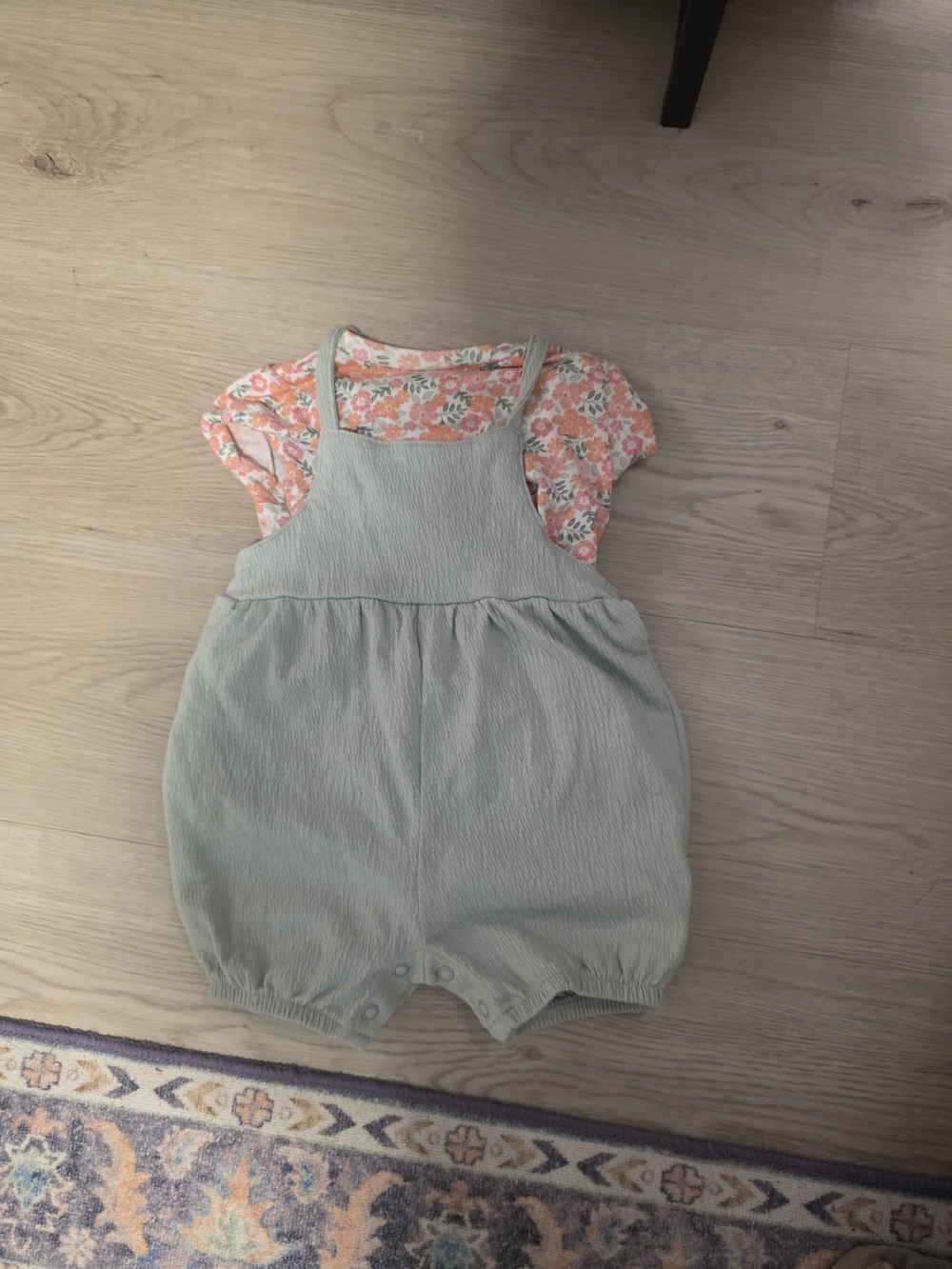 Carter's Sage Green Bubble Romper with Peach Floral Tee